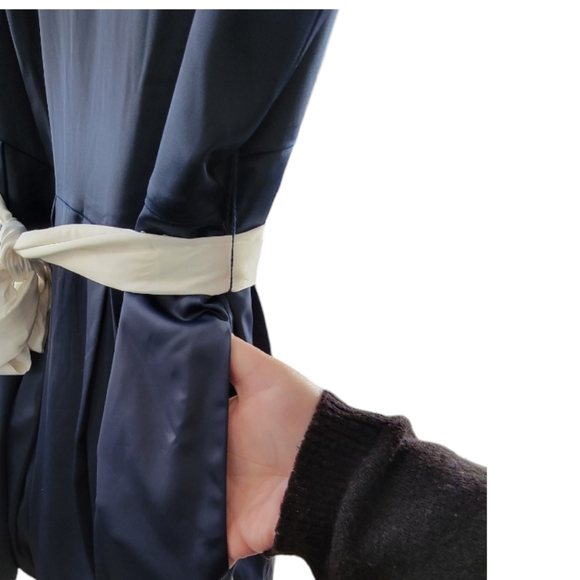 Satin Blue swing dress with creamy-white satin sash - Women's Plus Size - NWT - Picture 7 of 10